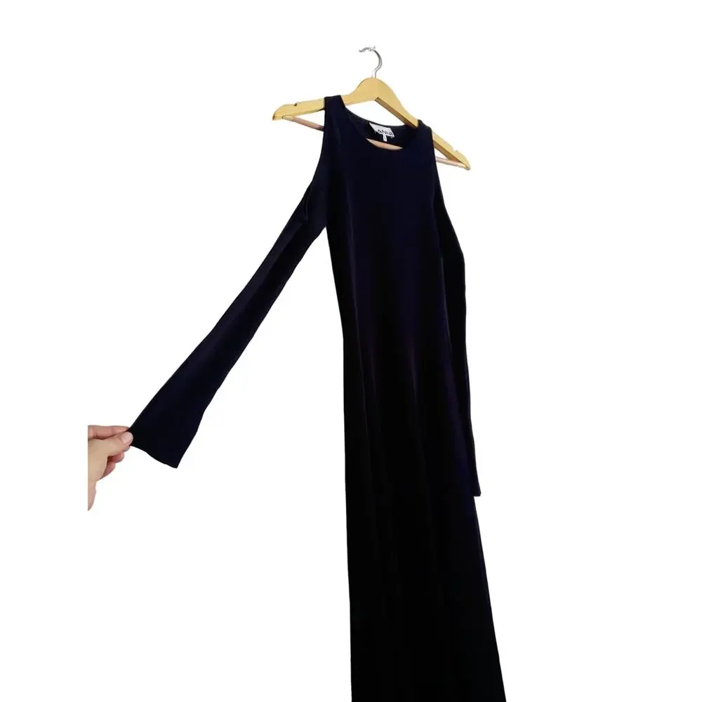 GANNI Ribbed Knit Cutout Midi Sweater Dress Black Size Small